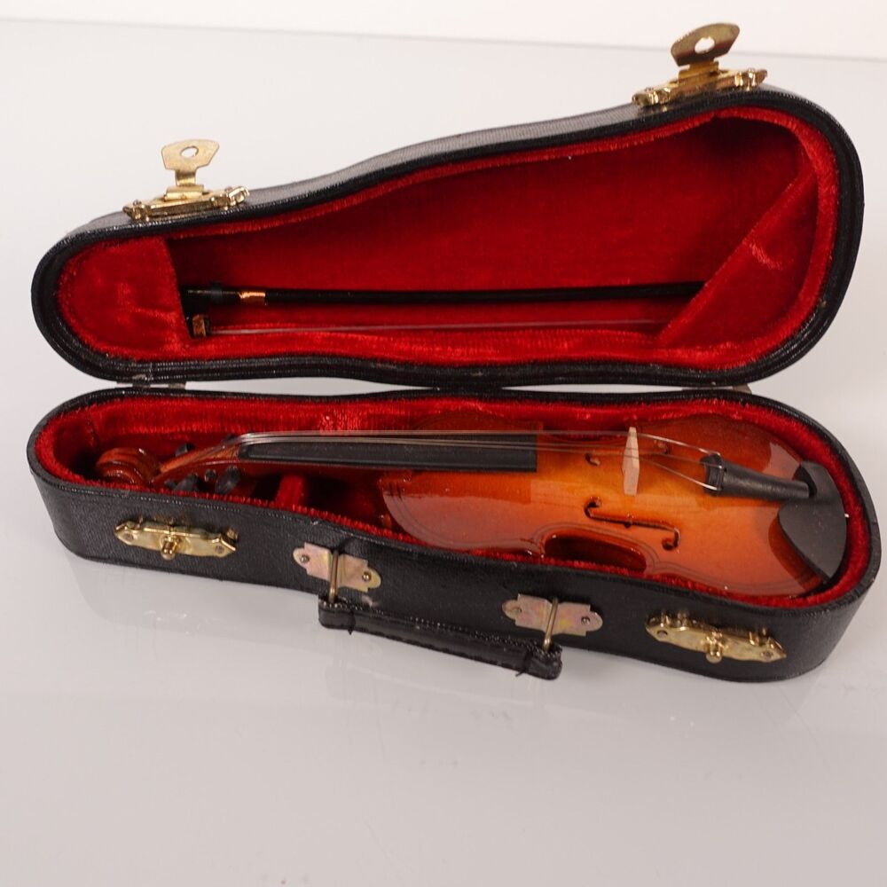Vintage Wooden Miniature Cello Violin Musical Instrument with Case and Bow 6”
